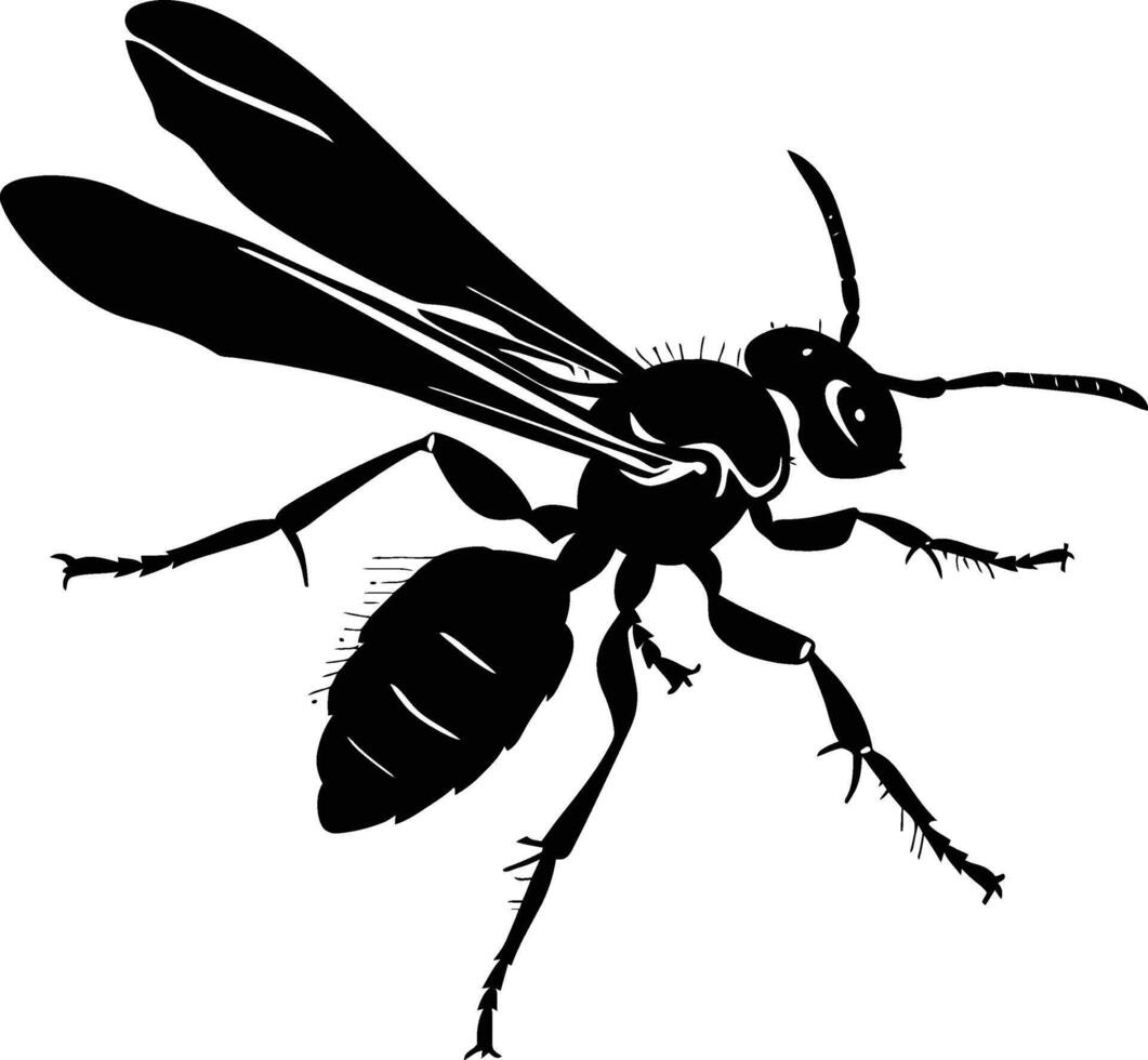 AI generated Silhouette wasp animal from top black color only full body vector