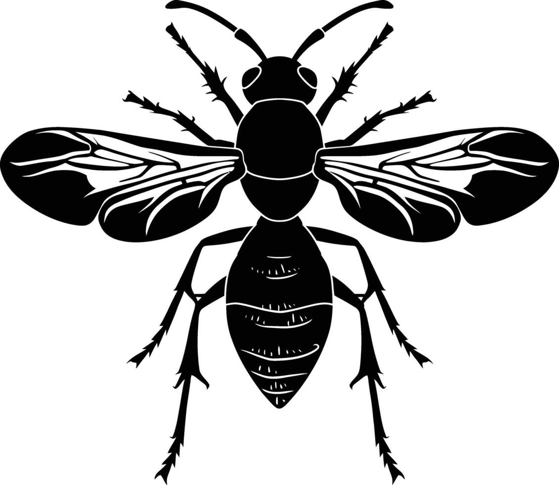 AI generated Silhouette wasp animal from top black color only full body vector