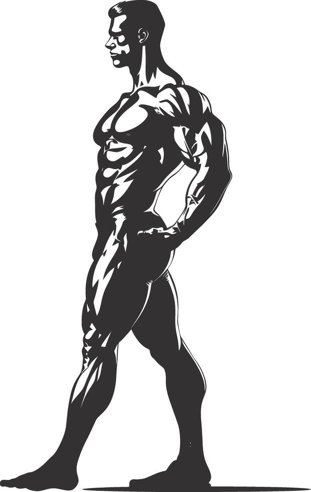 AI generated Silhouette Bodybuilding black color only full body vector