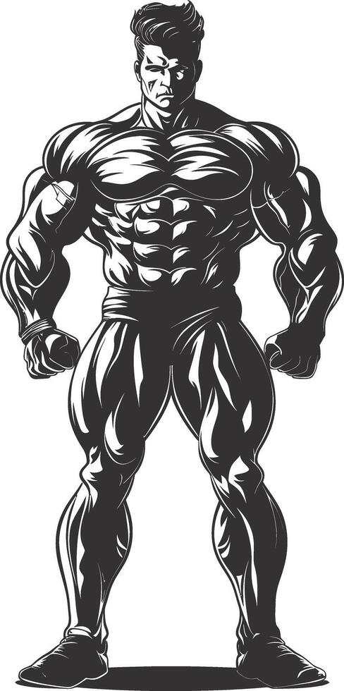 AI generated Silhouette Bodybuilding black color only full body vector