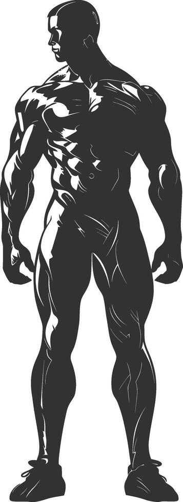 AI generated Silhouette Bodybuilding black color only full body vector