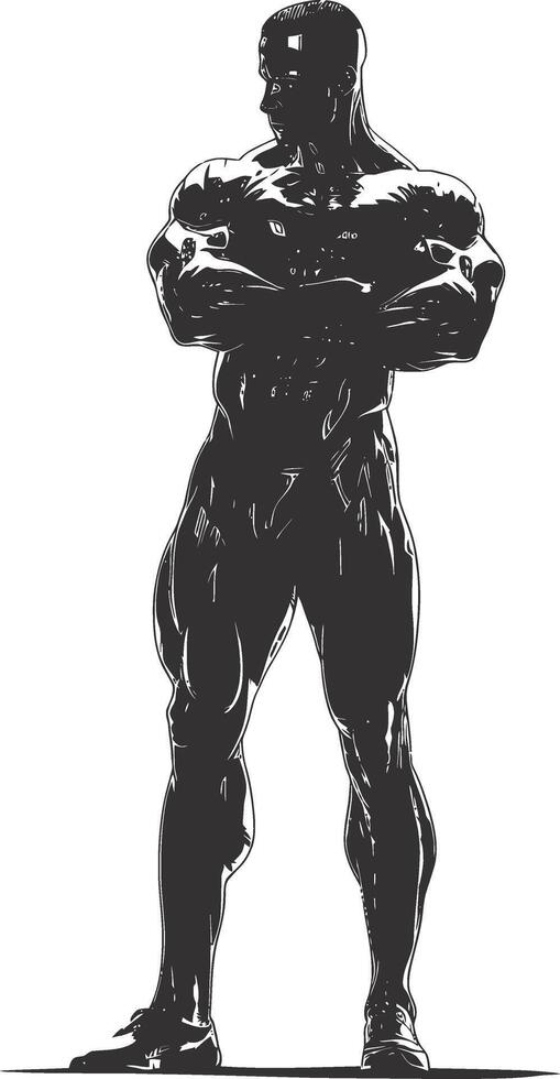 AI generated Silhouette Bodybuilding black color only full body vector
