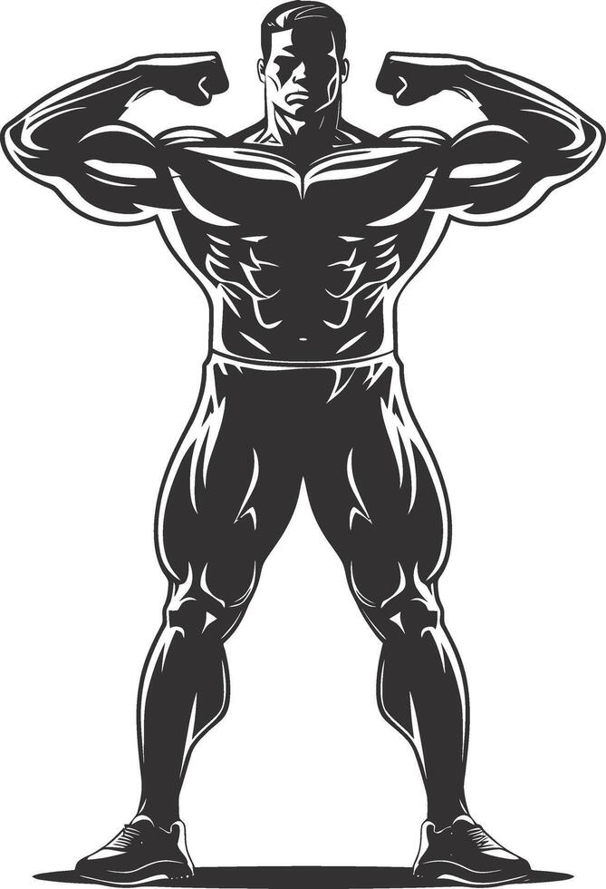 AI generated Silhouette Bodybuilding flexing body muscle black color only vector