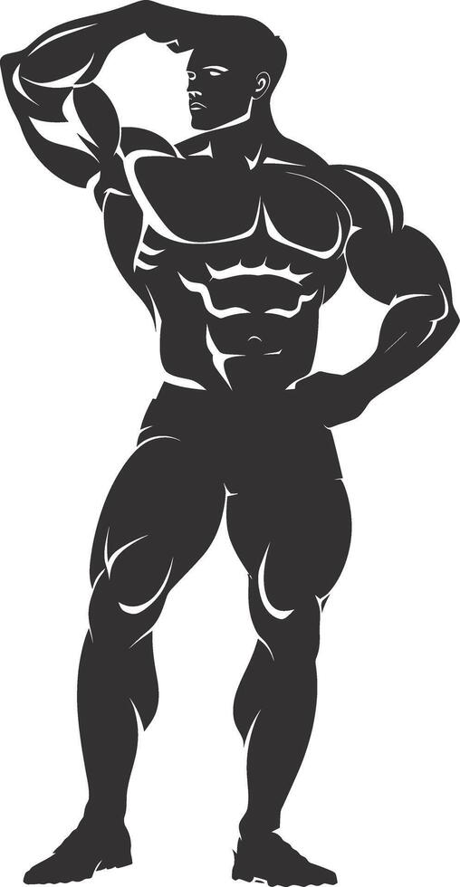 AI generated Silhouette Bodybuilding flexing body muscle black color only vector