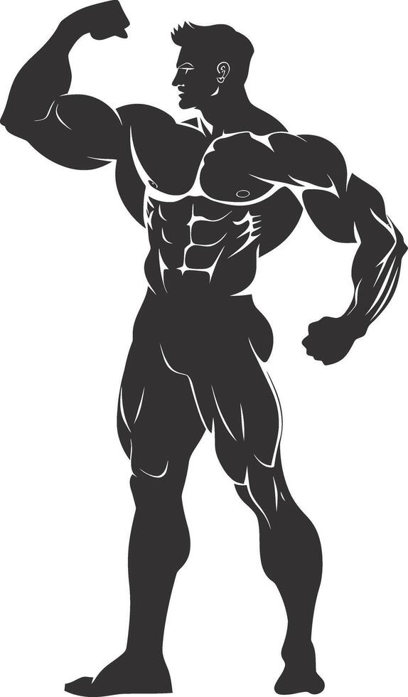AI generated Silhouette Bodybuilding flexing body muscle black color only vector