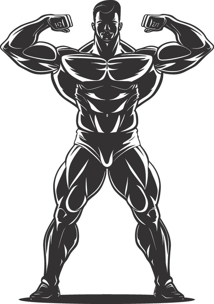 AI generated Silhouette Bodybuilding flexing body muscle black color only vector
