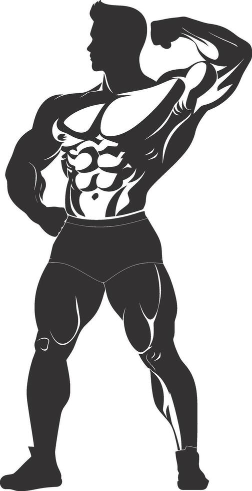 AI generated Silhouette Bodybuilding flexing body muscle black color only vector