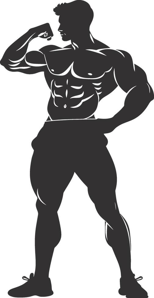 AI generated Silhouette Bodybuilding flexing body muscle black color only vector