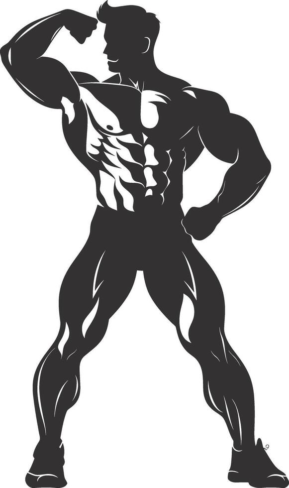 AI generated Silhouette Bodybuilding flexing body muscle black color only vector