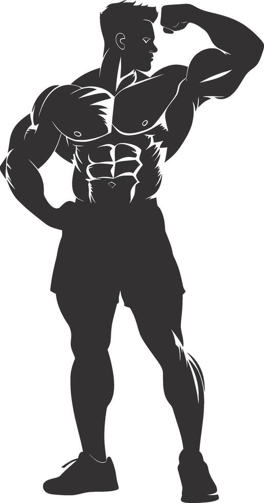 AI generated Silhouette Bodybuilding flexing body muscle black color only vector