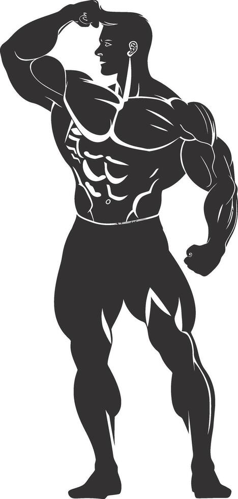 AI generated Silhouette Bodybuilding flexing body muscle black color only vector