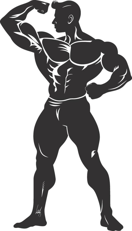 AI generated Silhouette Bodybuilding flexing body muscle black color only vector