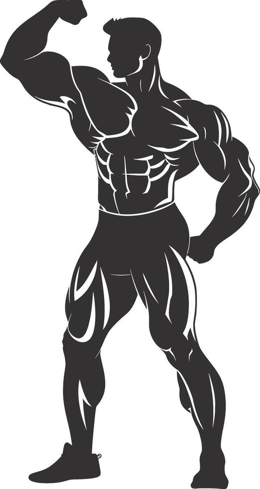 AI generated Silhouette Bodybuilding flexing body muscle black color only vector