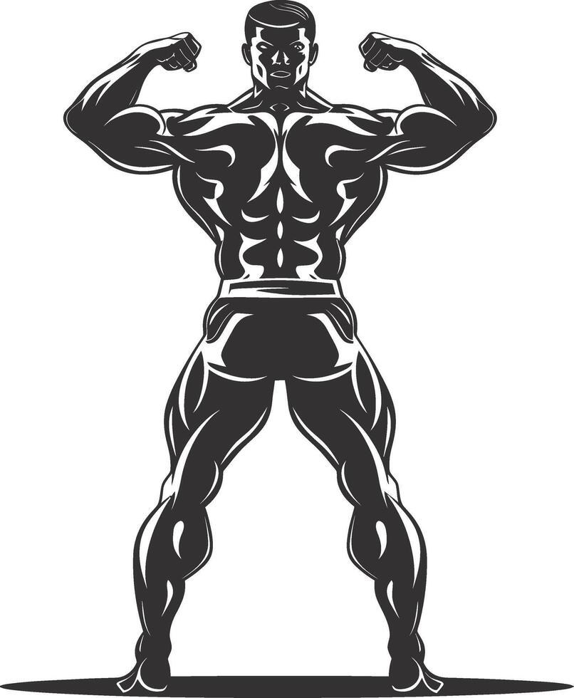 AI generated Silhouette Bodybuilding flexing body muscle black color only vector