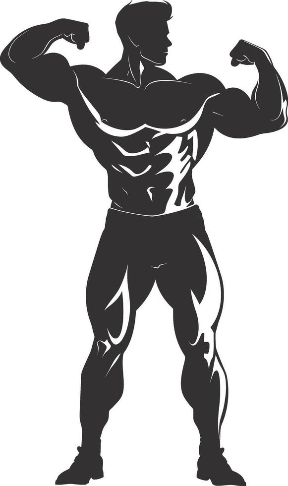 AI generated Silhouette Bodybuilding flexing body muscle black color only vector