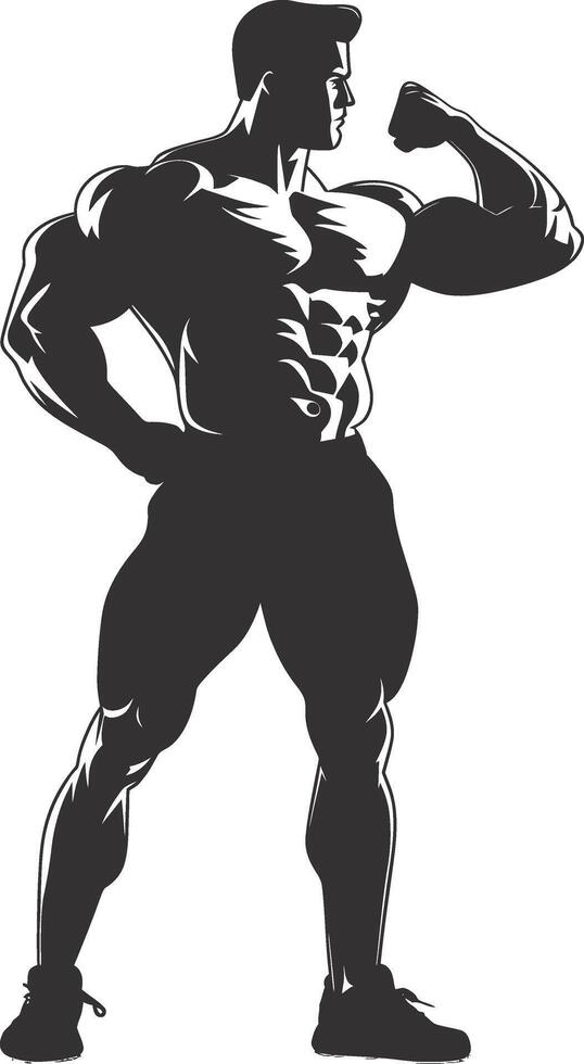 AI generated Silhouette Bodybuilding flexing body muscle black color only vector