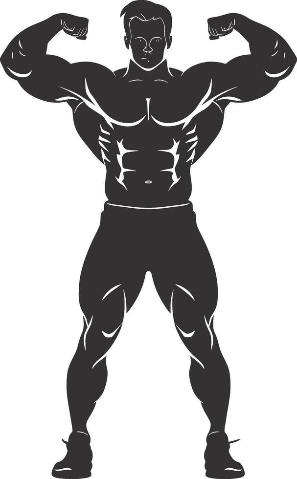 AI generated Silhouette Bodybuilding flexing body muscle black color only vector