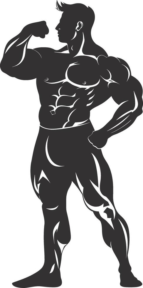 AI generated Silhouette Bodybuilding flexing body muscle black color only vector