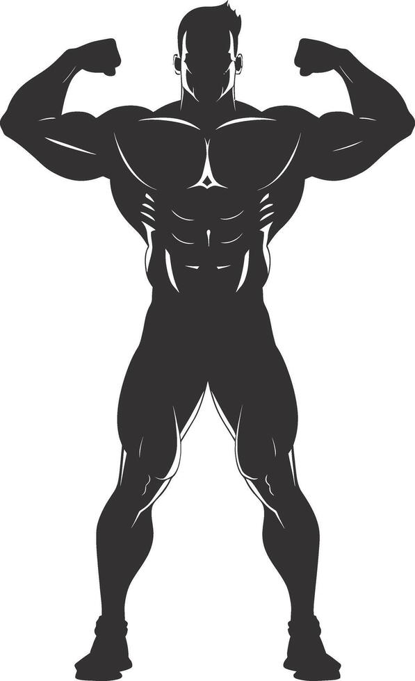 AI generated Silhouette Bodybuilding flexing body muscle black color only vector