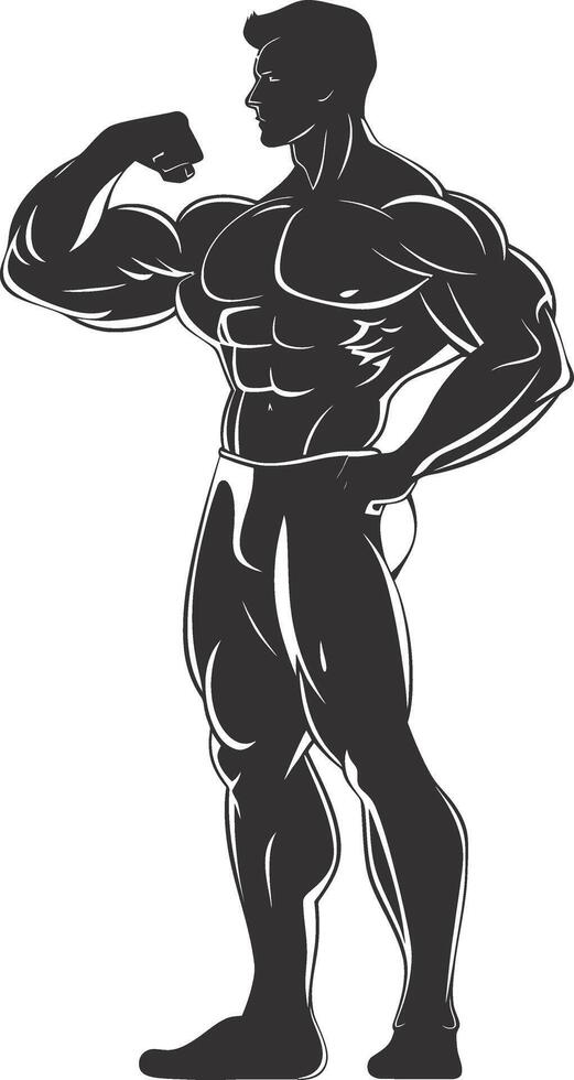 AI generated Silhouette Bodybuilding flexing body muscle black color only vector