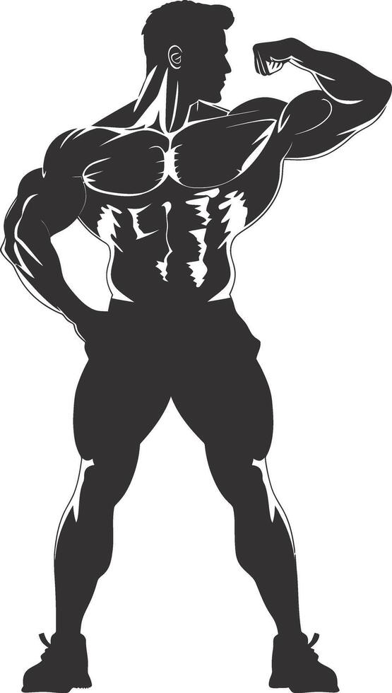 AI generated Silhouette Bodybuilding flexing body muscle black color only vector