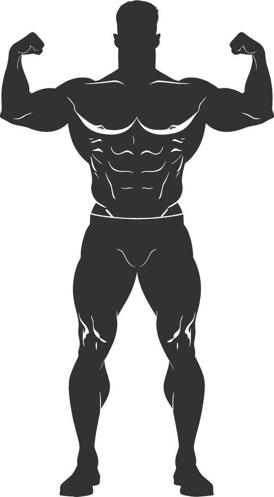 AI generated Silhouette Bodybuilding flexing body muscle black color only vector