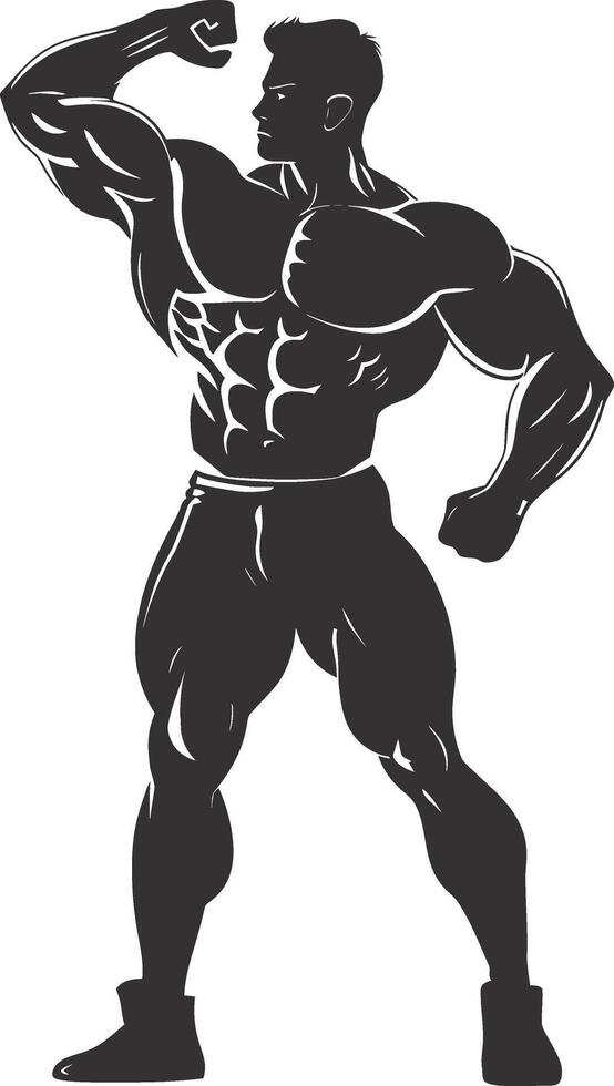 AI generated Silhouette Bodybuilding flexing body muscle black color only vector