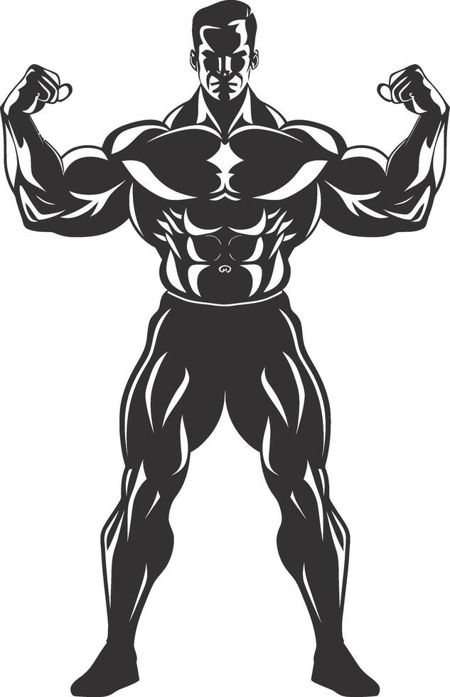 AI generated Silhouette Bodybuilding flexing body muscle black color only vector