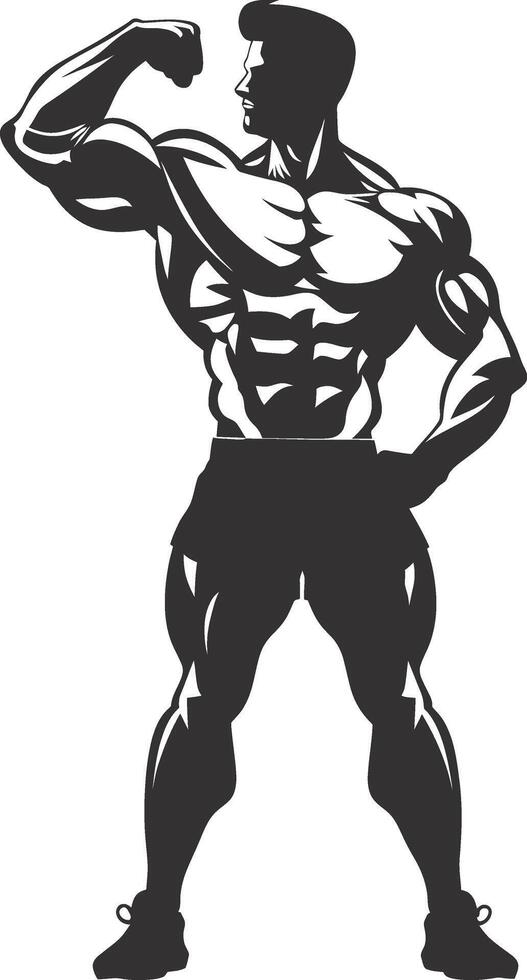 AI generated Silhouette Bodybuilding flexing body muscle black color only vector