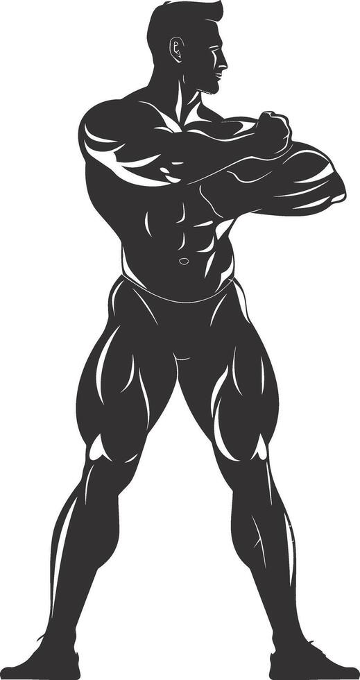 AI generated Silhouette Bodybuilding flexing body muscle black color only vector