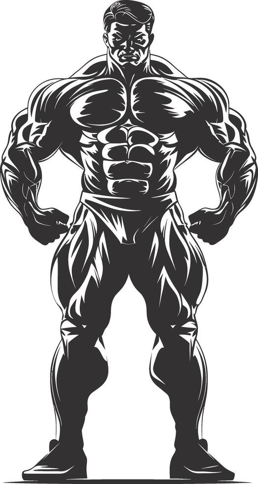 AI generated Silhouette Bodybuilding flexing body muscle black color only vector