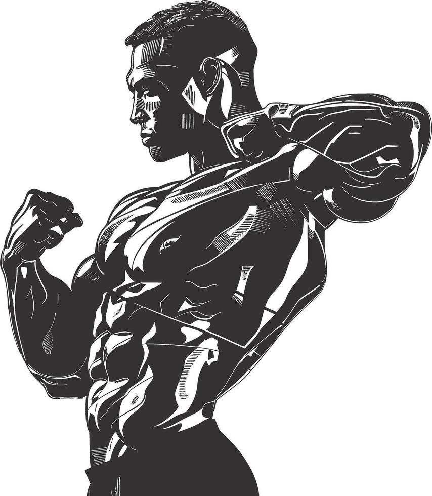 AI generated Silhouette Bodybuilding flexing body muscle black color only vector