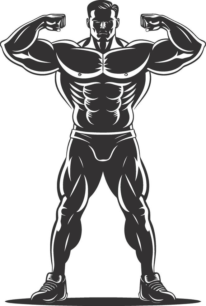 AI generated Silhouette Bodybuilding flexing body muscle black color only vector