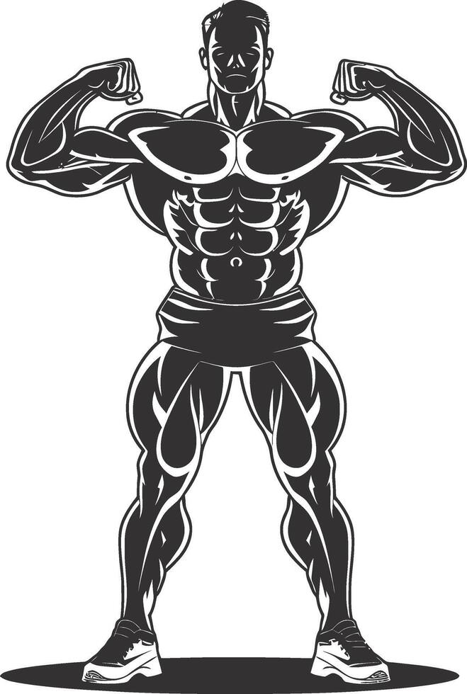 AI generated Silhouette Bodybuilding flexing body muscle black color only vector