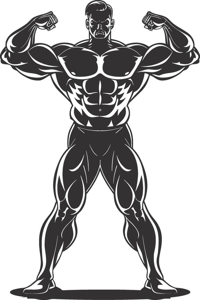 AI generated Silhouette Bodybuilding flexing body muscle black color only vector