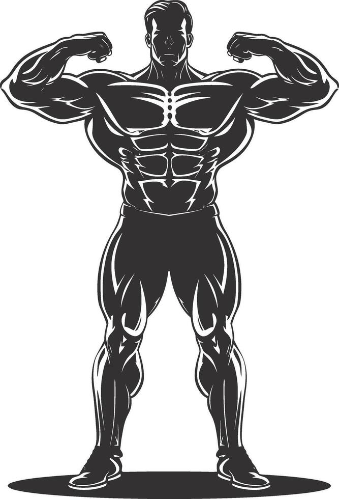 AI generated Silhouette Bodybuilding flexing body muscle black color only vector