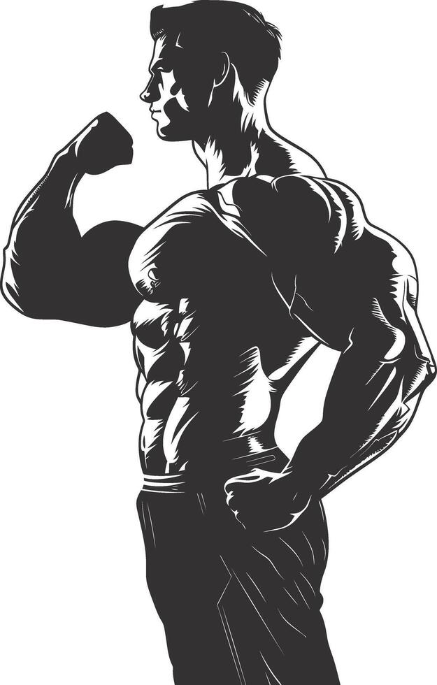 AI generated Silhouette Bodybuilding flexing body muscle black color only vector