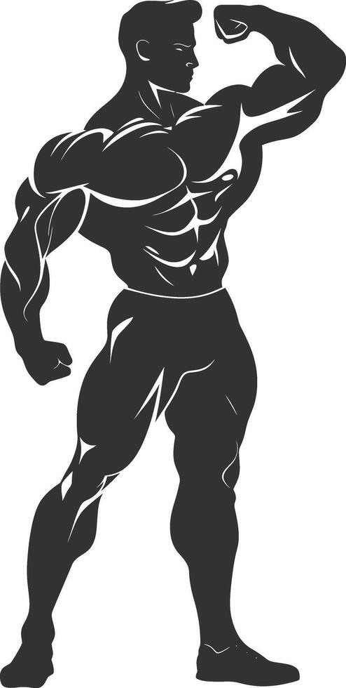 AI generated Silhouette Bodybuilding flexing body muscle black color only vector