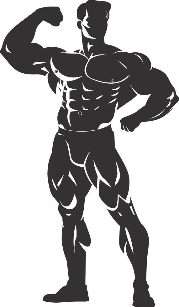 AI generated Silhouette Bodybuilding flexing body muscle black color only vector