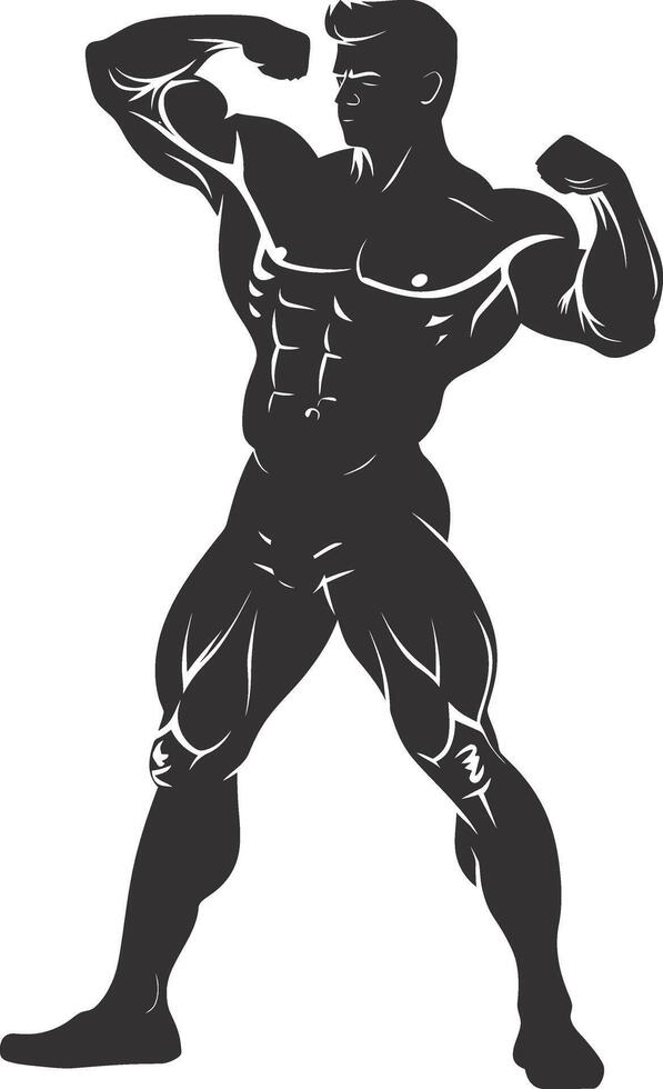 AI generated Silhouette Bodybuilding flexing body muscle black color only vector