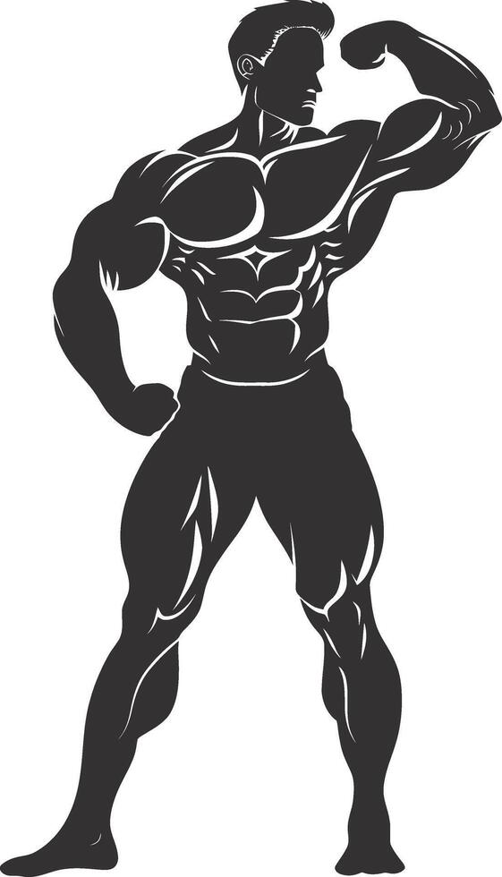 AI generated Silhouette Bodybuilding flexing body muscle black color only vector