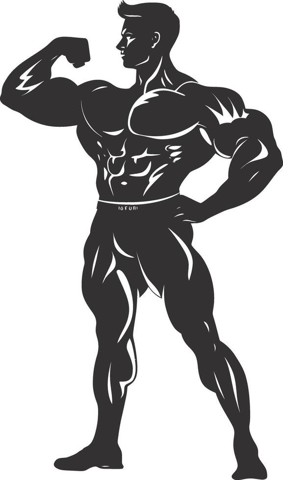 AI generated Silhouette Bodybuilding flexing body muscle black color only vector