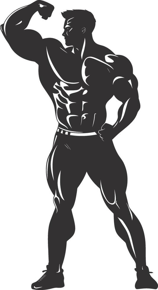 AI generated Silhouette Bodybuilding flexing body muscle black color only vector