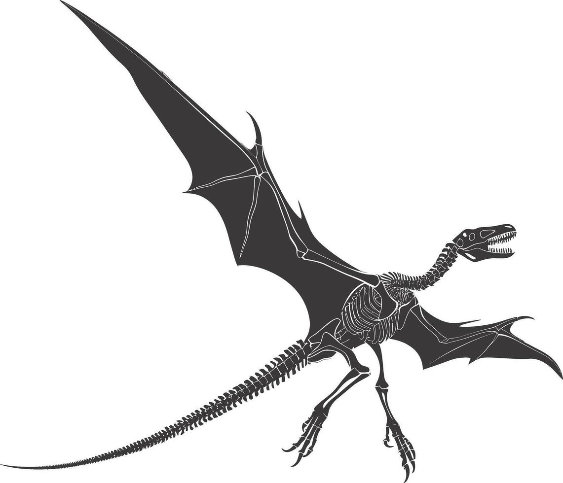 ai generado silueta dinosaurio pterodáctilo esqueleto negro color solamente vector