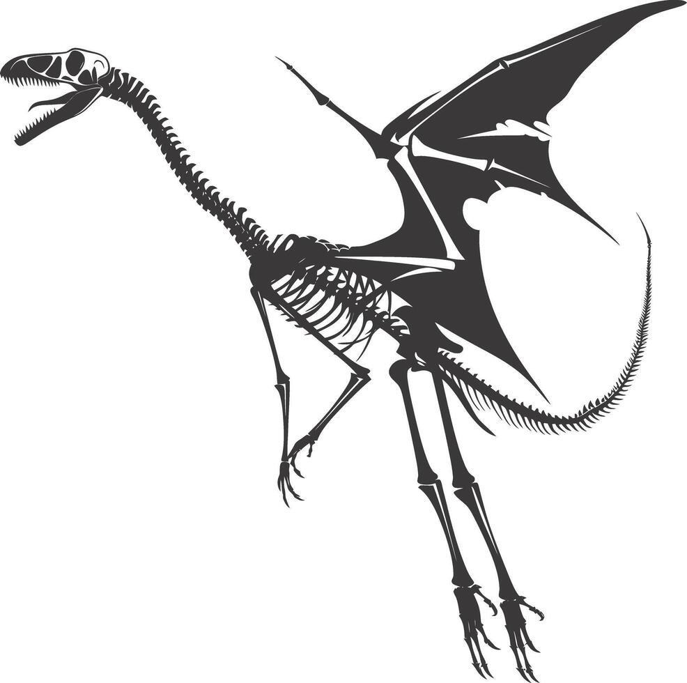 AI generated Silhouette Dinosaur Pterodactyl skeleton black color only vector