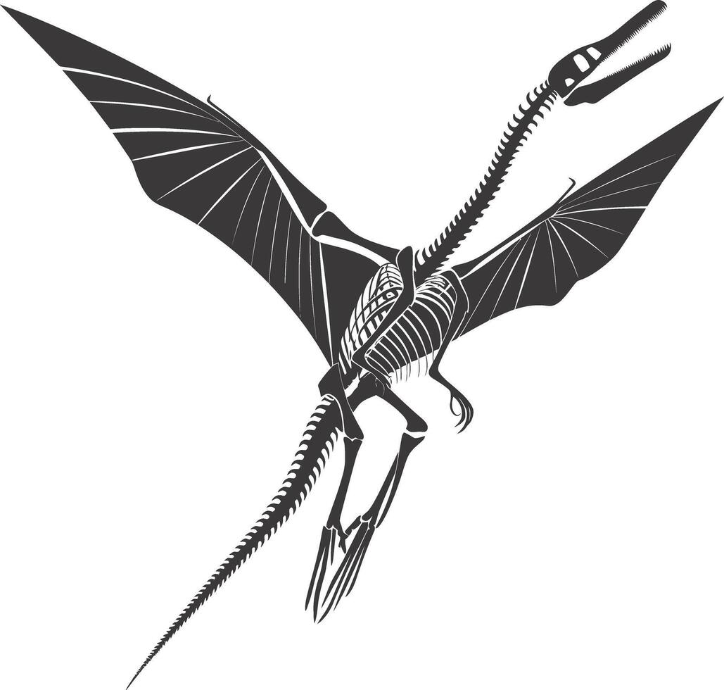 AI generated Silhouette Dinosaur Pterodactyl skeleton black color only vector