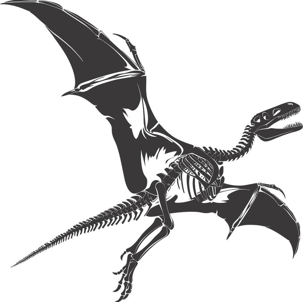 AI generated Silhouette Dinosaur Pterodactyl skeleton black color only vector