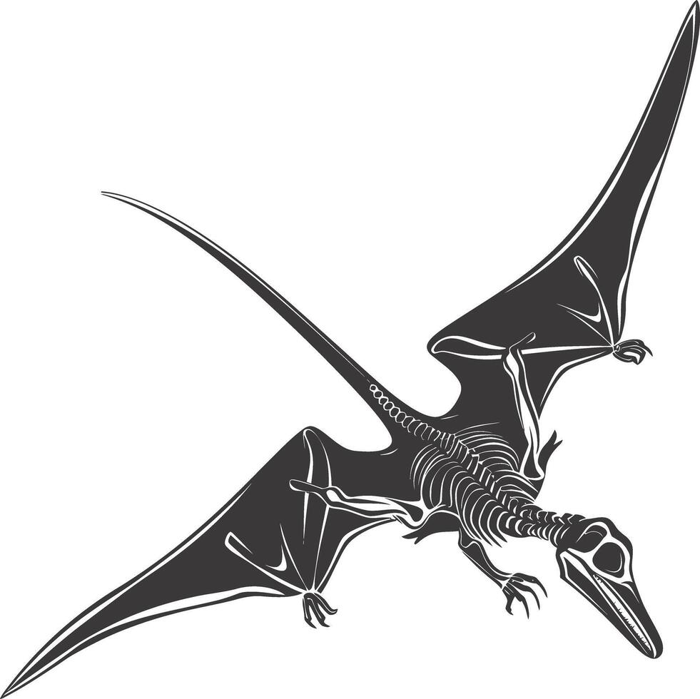 ai generado silueta dinosaurio pterodáctilo esqueleto negro color solamente vector