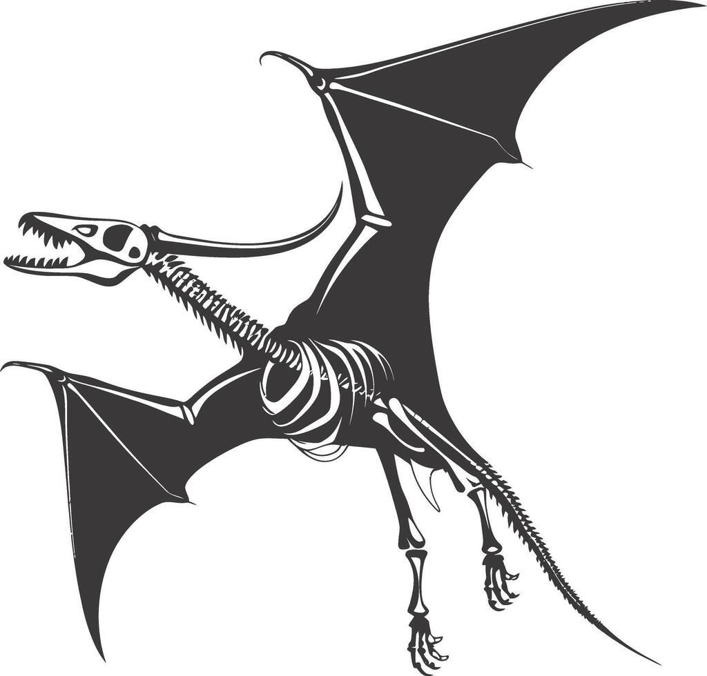 AI generated Silhouette Dinosaur Pterodactyl skeleton black color only vector