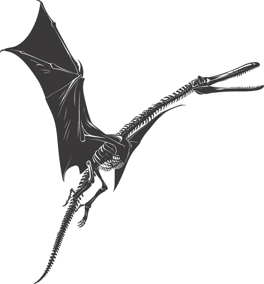 AI generated Silhouette Dinosaur Pterodactyl skeleton black color only vector